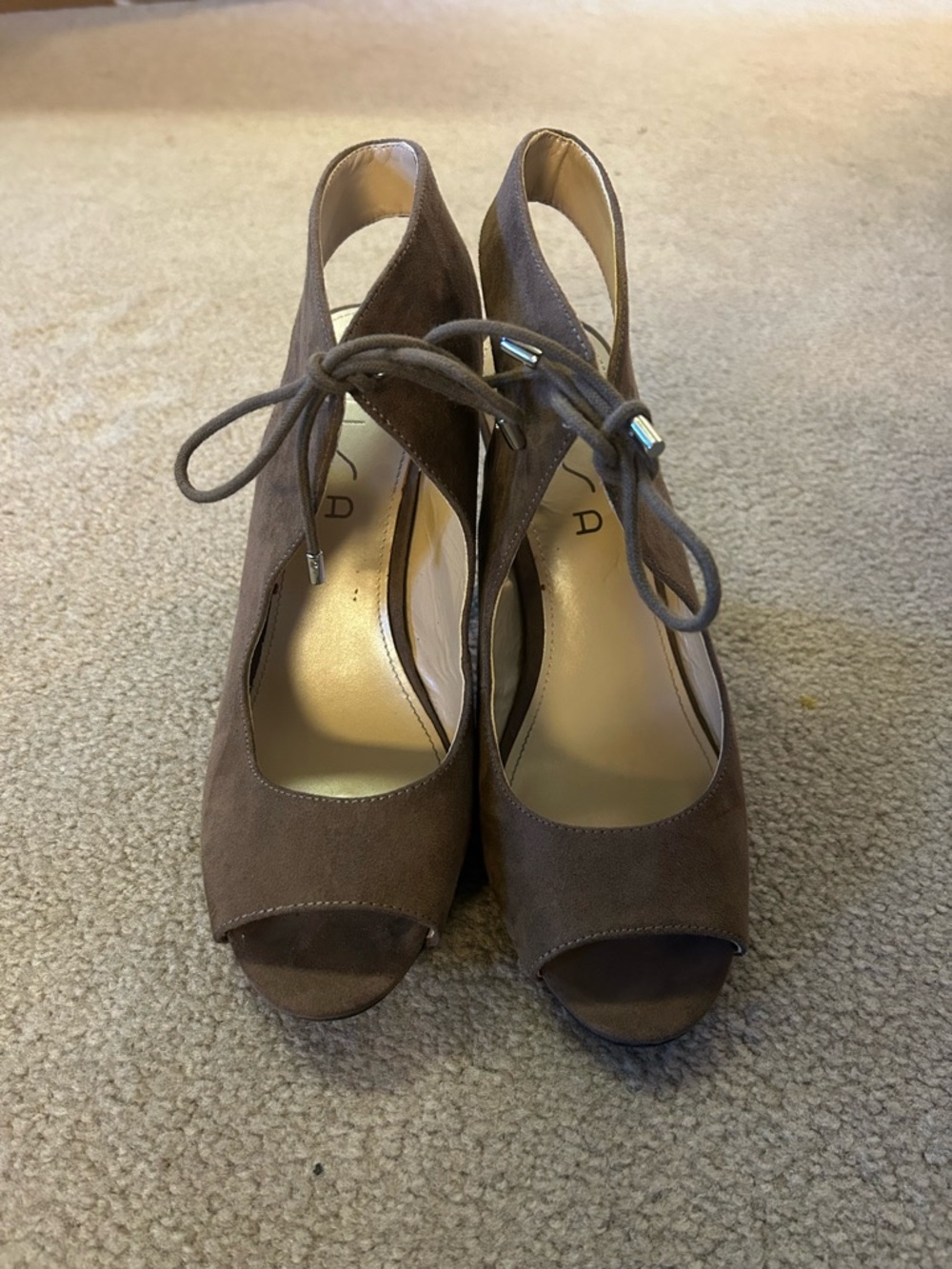 Unisa Brown Suede Peep-Toe Lace-Up Heels